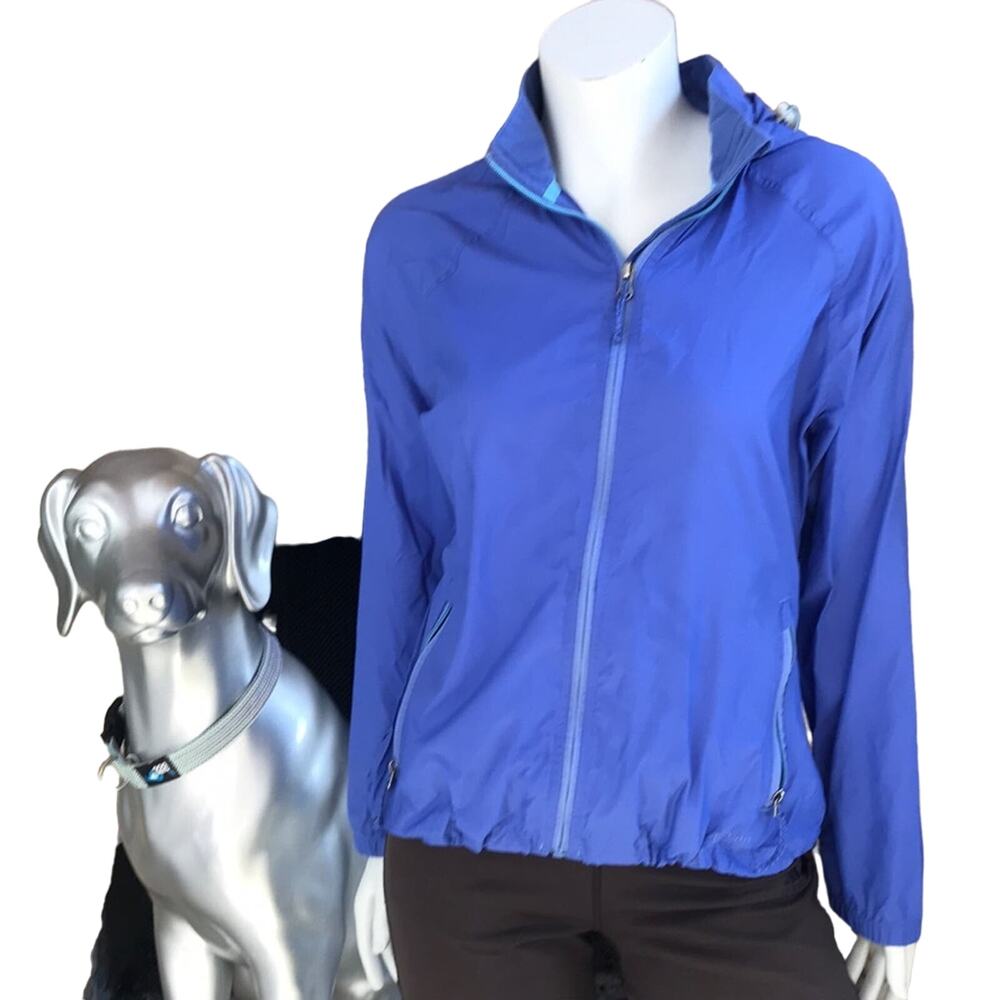 L.L. Bean Blue Full Zip Windbreaker Nylon Hooded Jacket Women's Size Medium